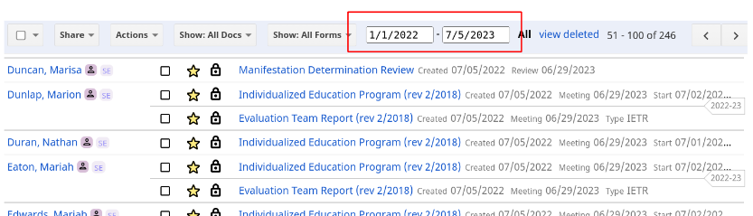 Date range filter